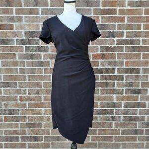 Bisou Bisou Black Wrap Midi Dress Size 2 Short Sleeve Chic Date Night Cocktail
